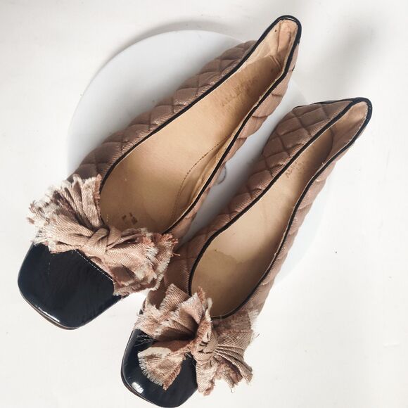 Anthropologie All Black Size 9 Patent Leather Ballet Flats Quilted Neutral Bow - Picture 8 of 13